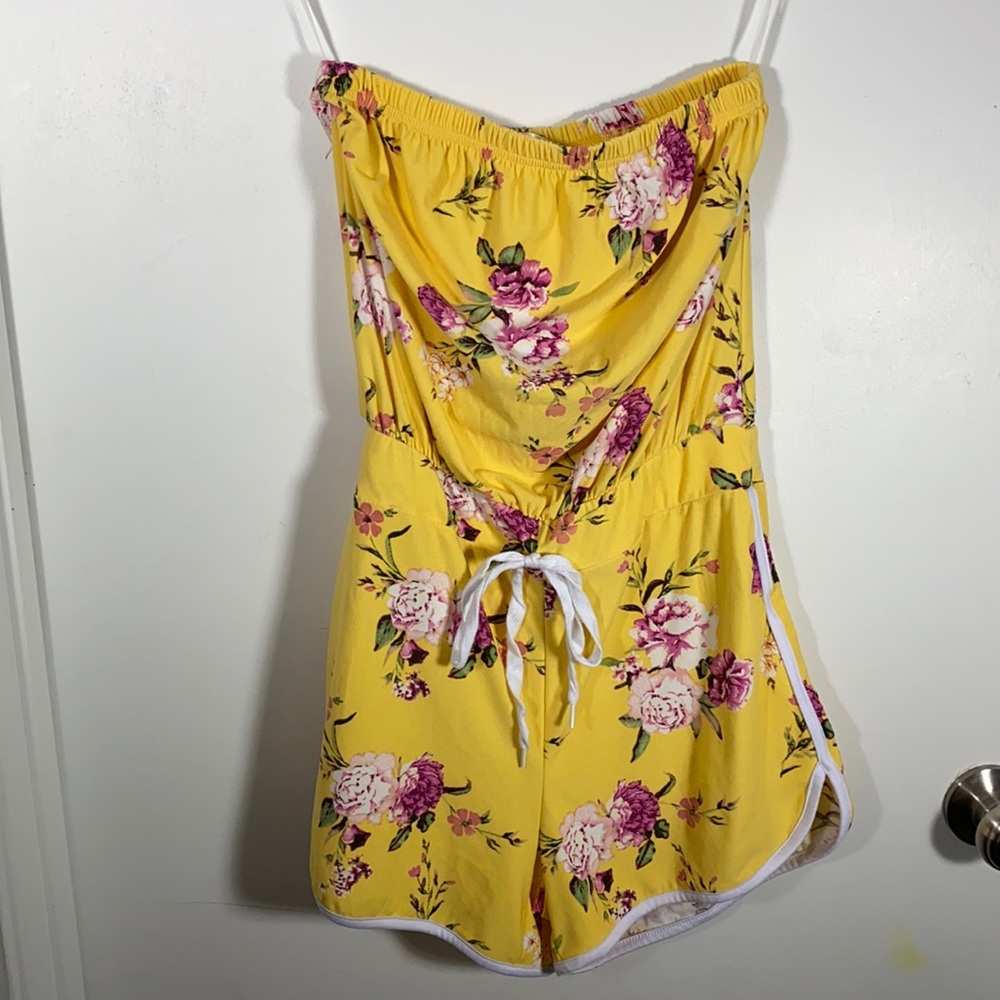 Yellow and Pink Bandeau One Piece Romper - S